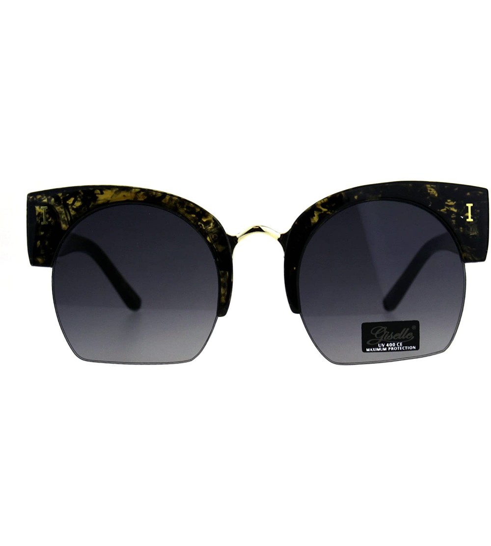 Oversized Giselle Womens Sunglasses Half Rim Bold Top Cropped Bottom Lens UV 400 - Black Brown - C118D4D6Y0K $22.72