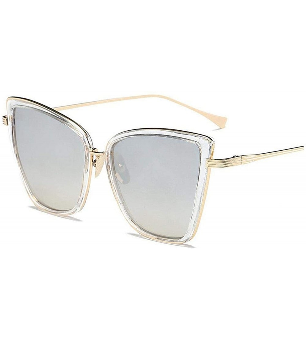 Round Cateye Sunglasses Women Vintage Metal Glasses Mirror Retro Lunette De Soleil Femme UV400 - Silver - C8197A3S8CS $33.58