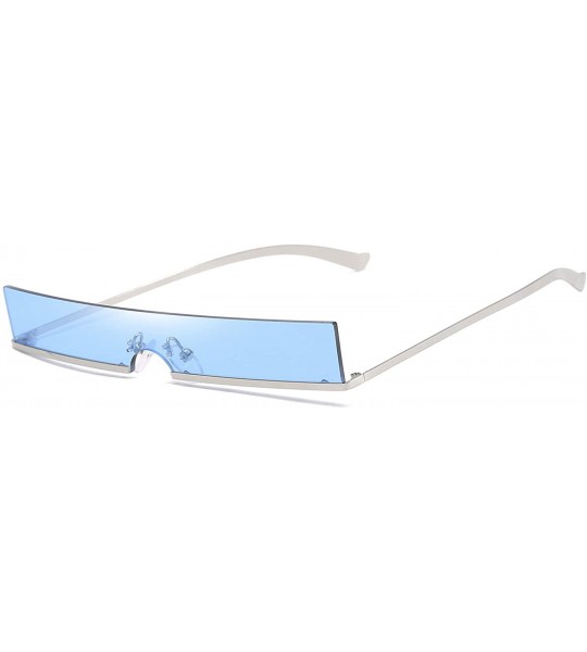 Rimless Trendy Tiny Rimless Rectangle Sunglasses Slim Rectangular - Blue - CW18Q05A0W7 $21.28