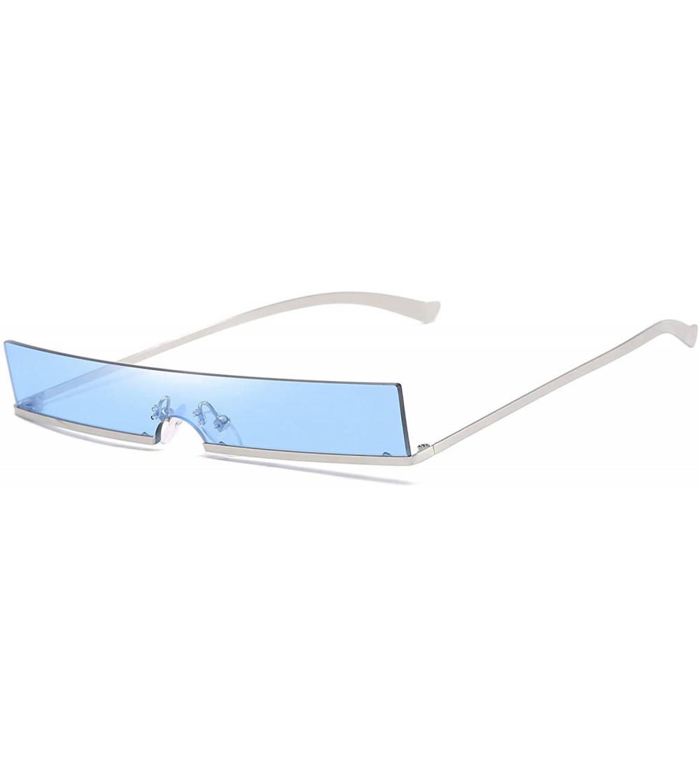 Rimless Trendy Tiny Rimless Rectangle Sunglasses Slim Rectangular - Blue - CW18Q05A0W7 $21.28