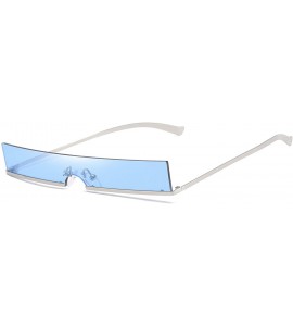 Rimless Trendy Tiny Rimless Rectangle Sunglasses Slim Rectangular - Blue - CW18Q05A0W7 $21.28