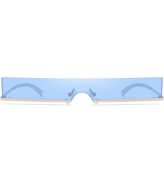 Rimless Trendy Tiny Rimless Rectangle Sunglasses Slim Rectangular - Blue - CW18Q05A0W7 $21.28