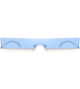 Rimless Trendy Tiny Rimless Rectangle Sunglasses Slim Rectangular - Blue - CW18Q05A0W7 $21.28