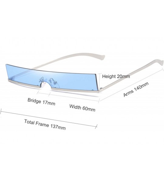 Rimless Trendy Tiny Rimless Rectangle Sunglasses Slim Rectangular - Blue - CW18Q05A0W7 $21.28