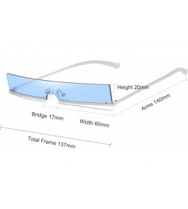 Rimless Trendy Tiny Rimless Rectangle Sunglasses Slim Rectangular - Blue - CW18Q05A0W7 $21.28