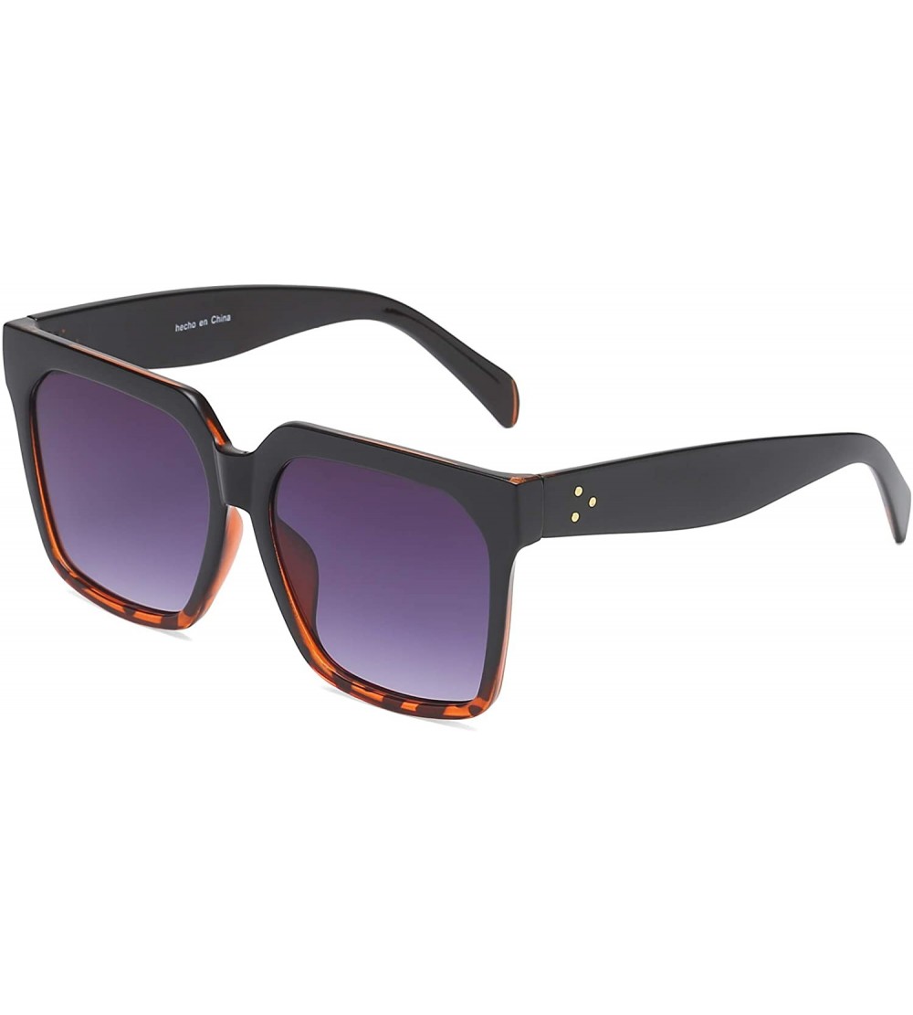 Aviator Large Retro Style Square Aviator Flat Top Sunglasses Black Tortoise Blue - Black Tortoise - Purple - CL18SQ595GN $22.28