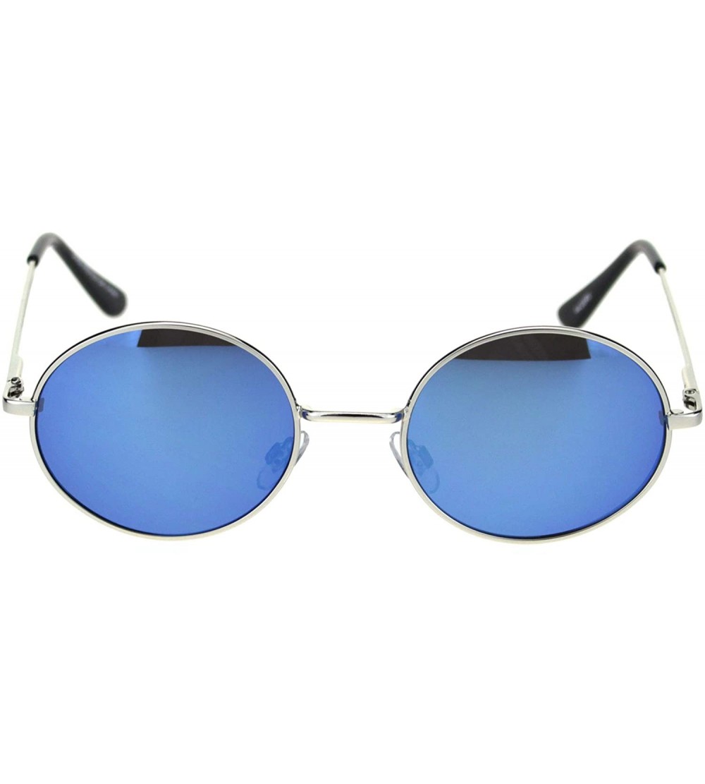 Oval Mens Color Mirror Lens Spring Hinge Oval Round Metal Sunglasses - Silver Blue Mirror - CR18RS005EI $19.50
