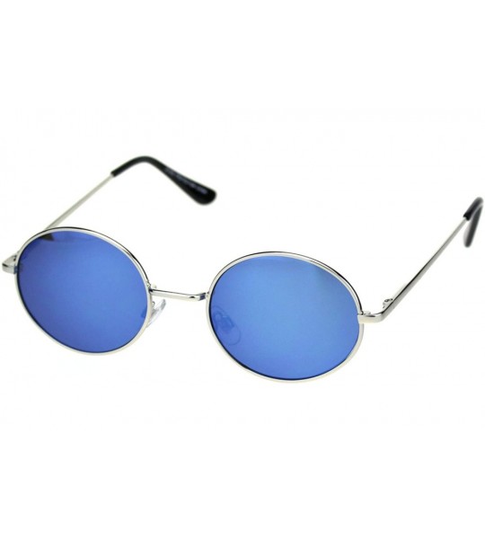 Oval Mens Color Mirror Lens Spring Hinge Oval Round Metal Sunglasses - Silver Blue Mirror - CR18RS005EI $19.50