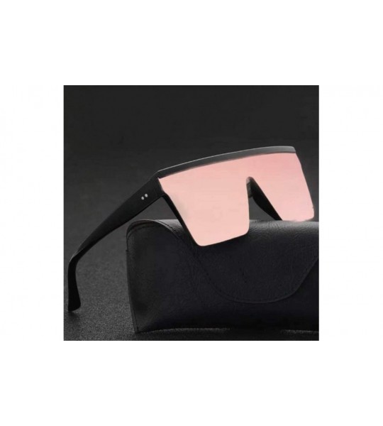 Oval Male Flat Top Sunglasses Black Square UV400 Gradient Sun Glasses for Men Cool One Piece - Pink - C4194O58AOX $32.61