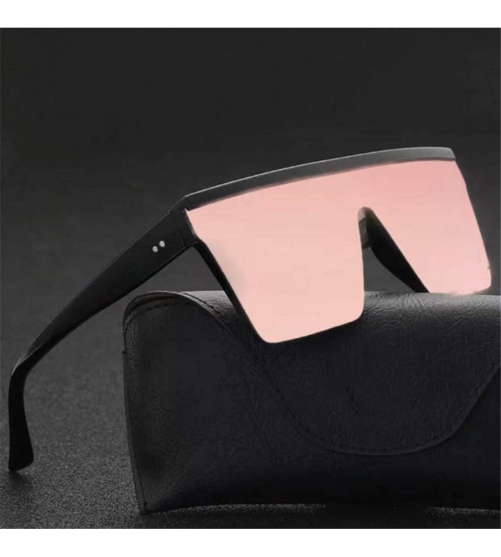 Oval Male Flat Top Sunglasses Black Square UV400 Gradient Sun Glasses for Men Cool One Piece - Pink - C4194O58AOX $32.61