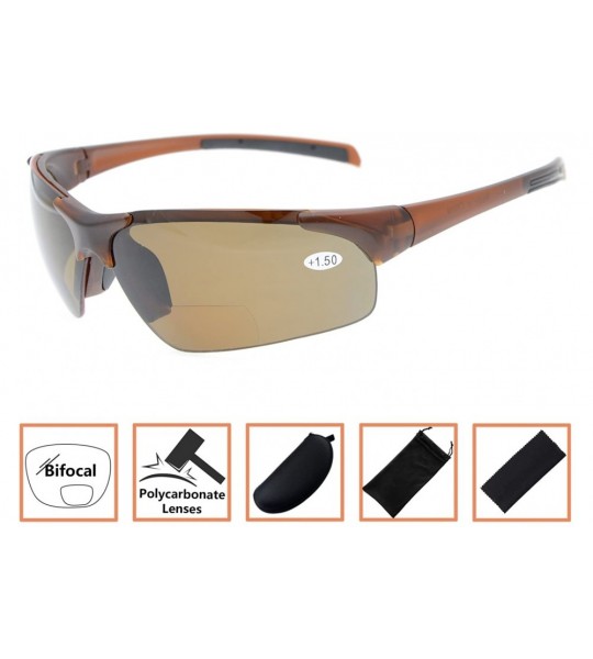 Sport Bifocal Sunglasses with Wrap-Around Sport Design Half Frame for Men and Women - Brown - CV18C3LGIXY $39.38