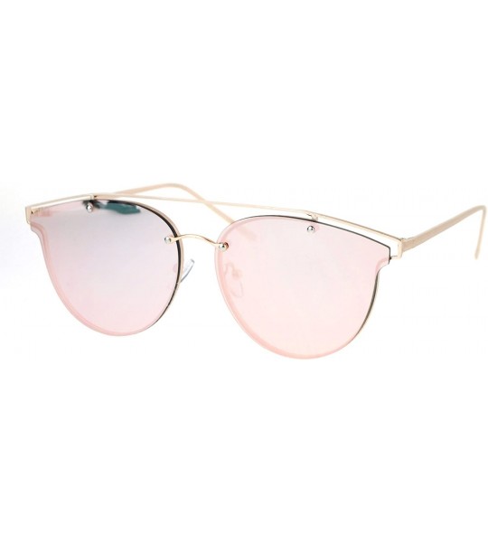 Rimless Womens Sunglasses Trendy Arched Metal Top Rims Behind Mirror Lens UV400 - Gold (Pink Mirror) - CG186L7ZCK5 $22.75