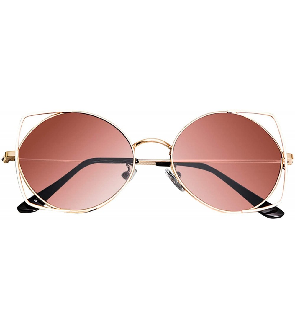 Sport Sunglasses for Women Cat Eye Mirrored Flat Lenses Metal Frame Sunglasses - Brown - CC18TI6AU5D $16.42