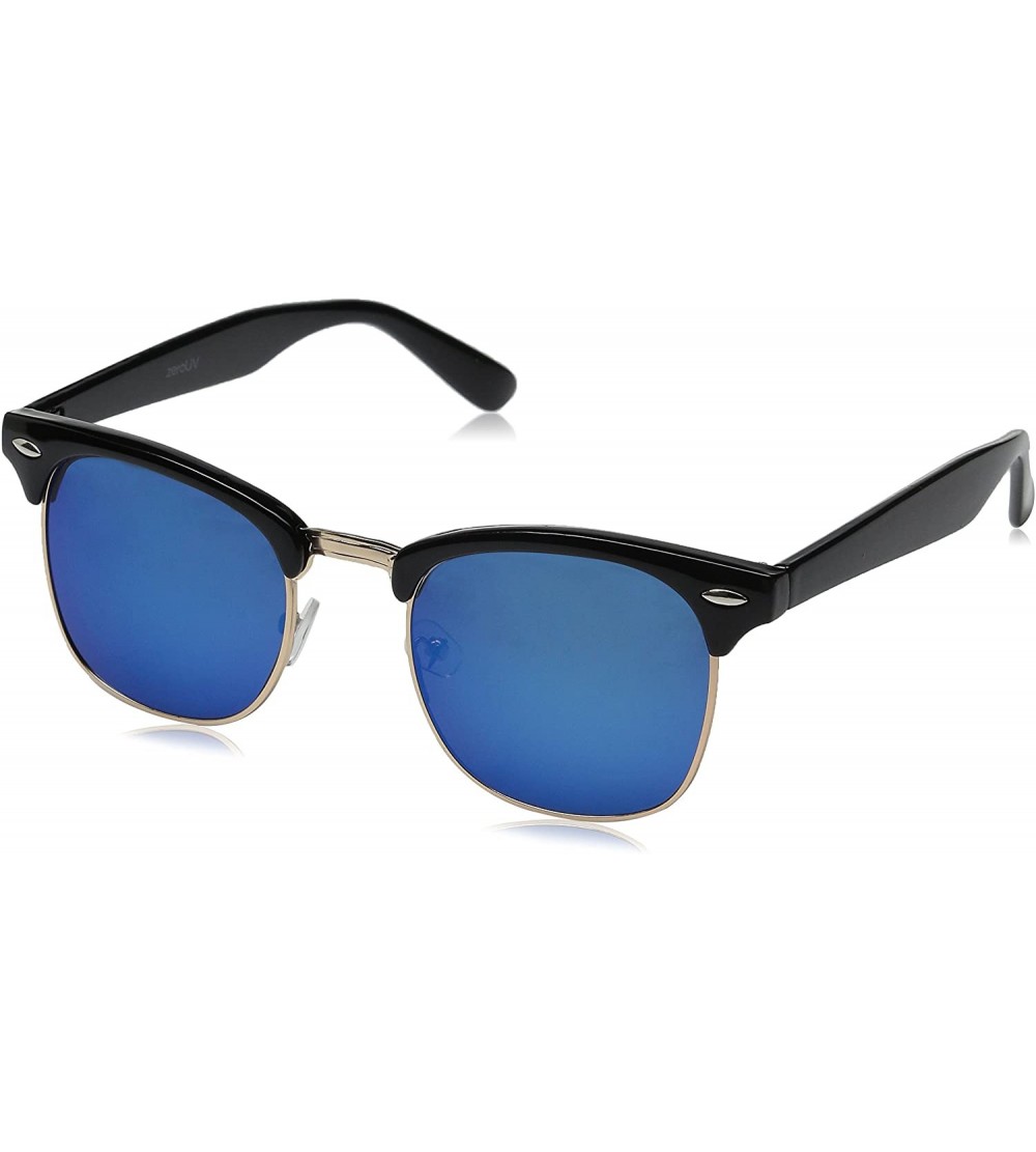 Semi-rimless Half Frame Semi-Rimless Horn Rimmed Sunglasses - Black-gold / Blue Mirror - CF12ECUDXEF $19.96