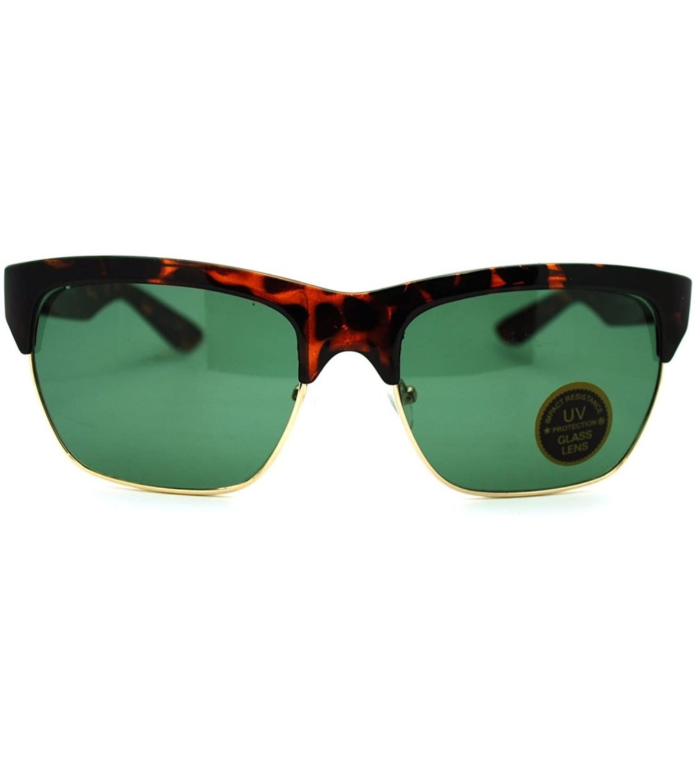 Wayfarer Mens Glass Lens Retro Half Rim Horned Hipster Sunglasses - Tortoise - CT11K8CFLUL $19.71