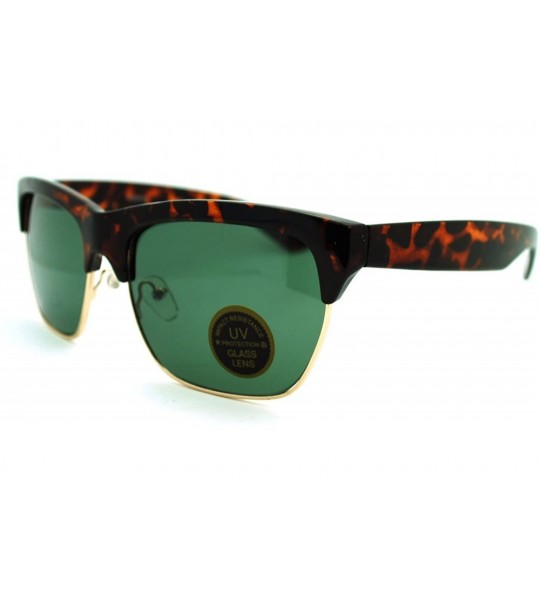 Wayfarer Mens Glass Lens Retro Half Rim Horned Hipster Sunglasses - Tortoise - CT11K8CFLUL $19.71