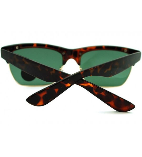 Wayfarer Mens Glass Lens Retro Half Rim Horned Hipster Sunglasses - Tortoise - CT11K8CFLUL $19.71