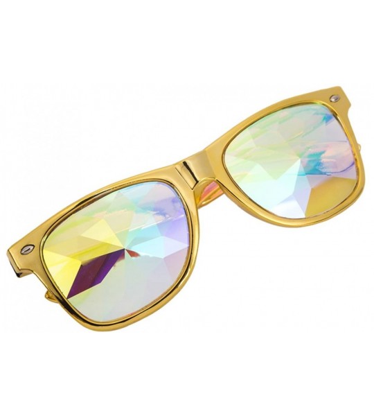 Goggle Kaleidoscope Glasses - Rainbow Rave Prism Diffraction Crystal Lens Sunglasses Goggles - Yellow - CE18DZAQ8Y5 $25.82