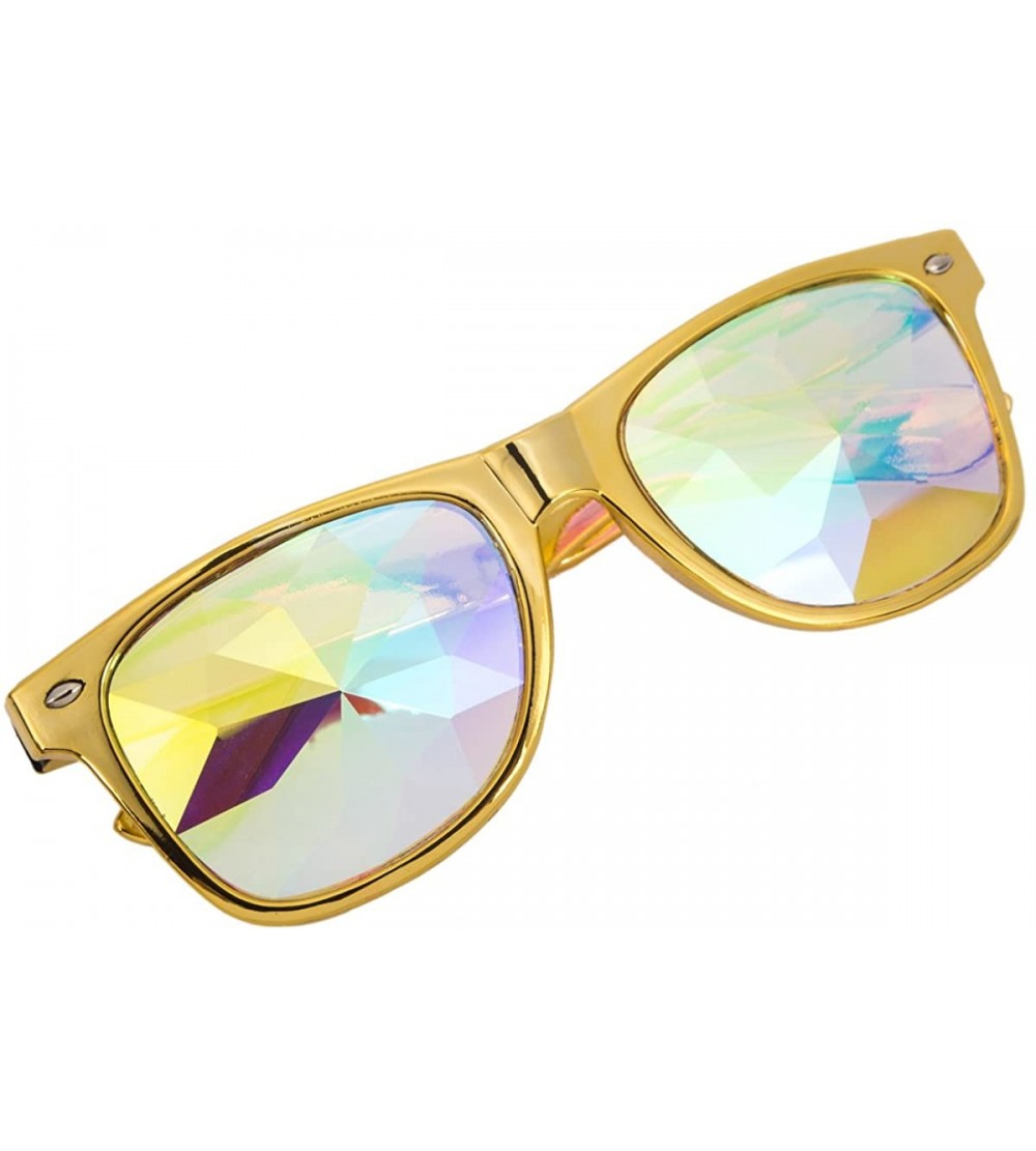 Goggle Kaleidoscope Glasses - Rainbow Rave Prism Diffraction Crystal Lens Sunglasses Goggles - Yellow - CE18DZAQ8Y5 $25.82