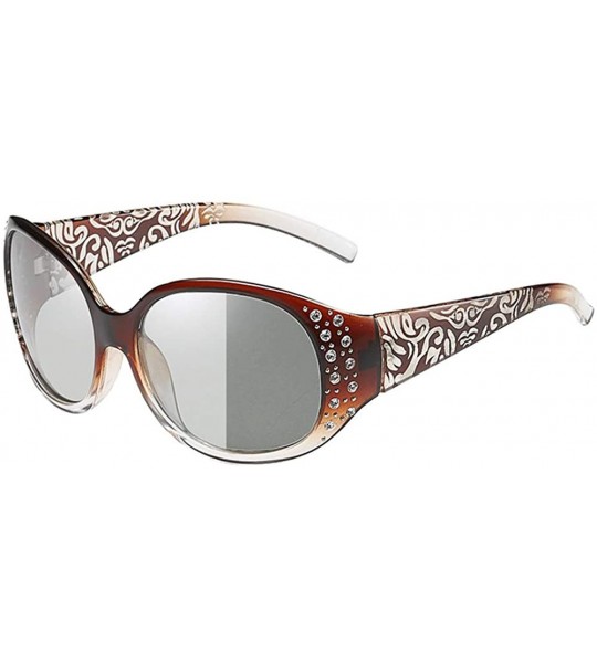 Wrap Sunglasses Photochromatic Rhinestone Polarized Protection - Brown Wide Temple Photochromatic Lens - CH194CUKRDC $41.13