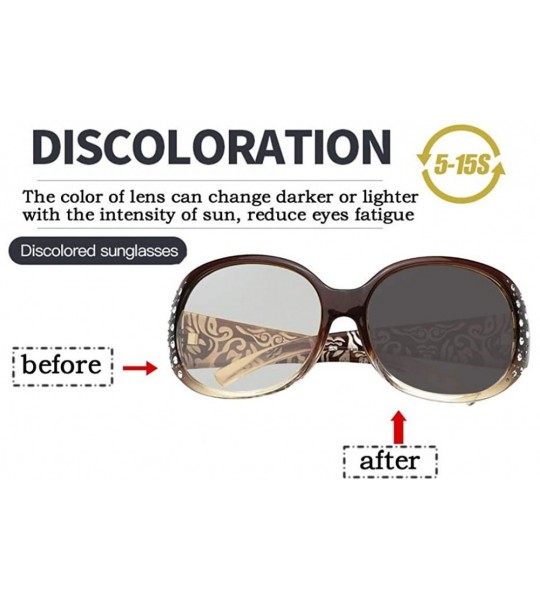 Wrap Sunglasses Photochromatic Rhinestone Polarized Protection - Brown Wide Temple Photochromatic Lens - CH194CUKRDC $41.13