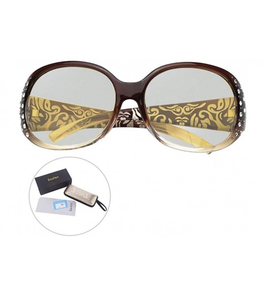 Wrap Sunglasses Photochromatic Rhinestone Polarized Protection - Brown Wide Temple Photochromatic Lens - CH194CUKRDC $41.13