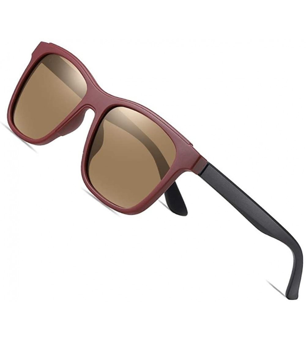 Square Square Polarized Sunglasses for Men TR90 Frame Driving Travel UV400 - C2brown - CA199HHDH2Q $25.10