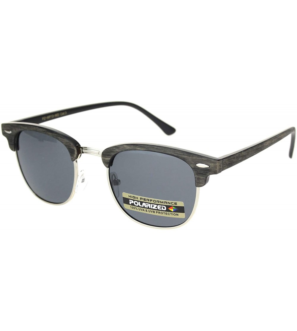 Square Polarized Lens Sunglasses Wood Print Bold Top Classic Designer Style UV 400 - Brown Silver (Black) - CP195725G9X $22.86