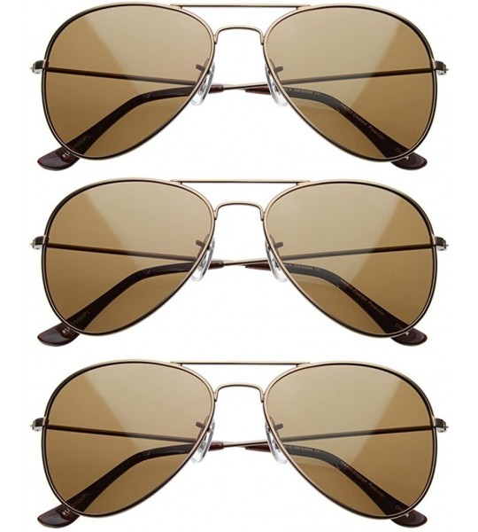 Oversized Premium Polarized Spring Hinges Aviator Sunglasses (3 PACK GOLD - AMBER) - C612O7MTST6 $22.76