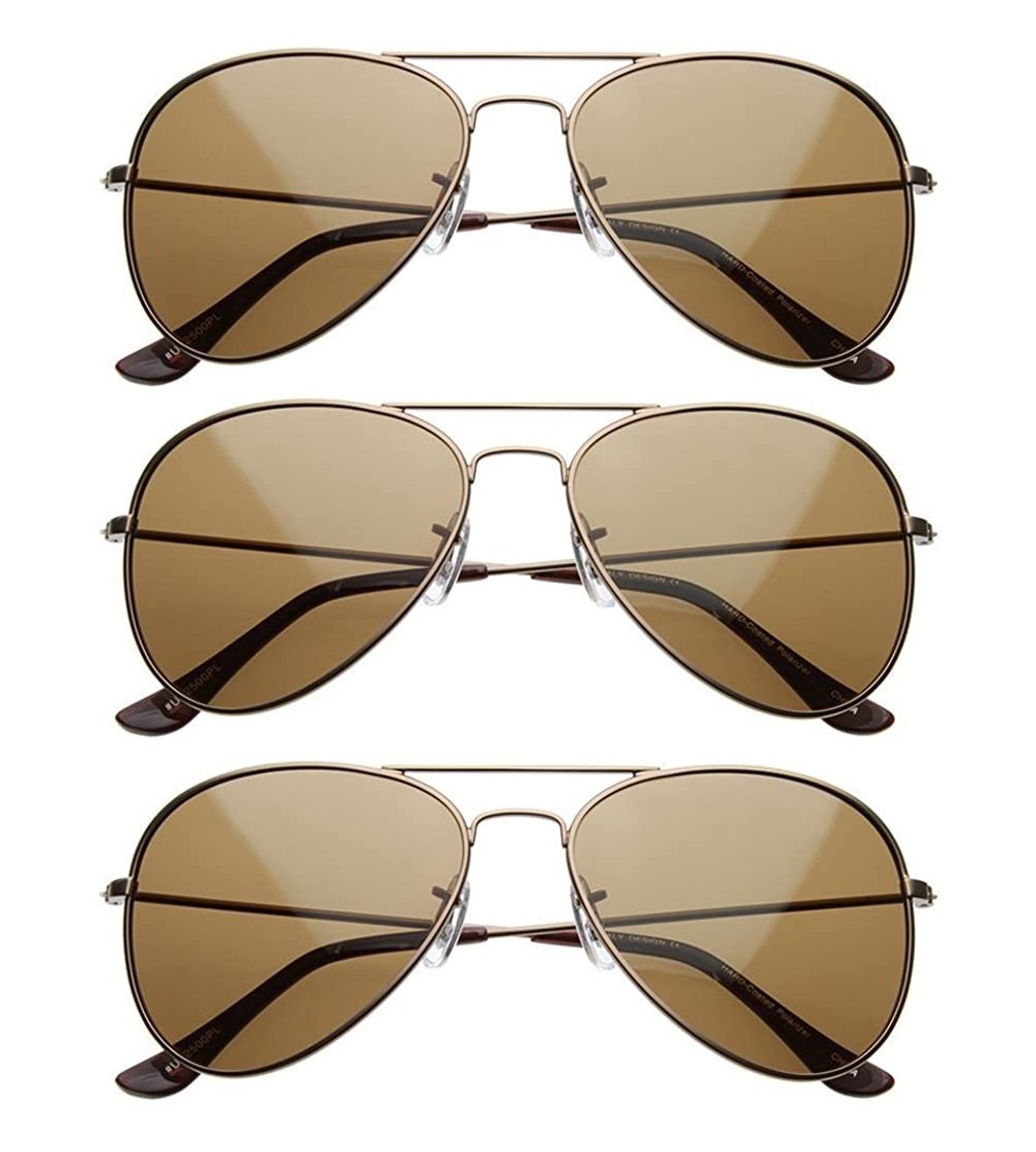 Oversized Premium Polarized Spring Hinges Aviator Sunglasses (3 PACK GOLD - AMBER) - C612O7MTST6 $22.76