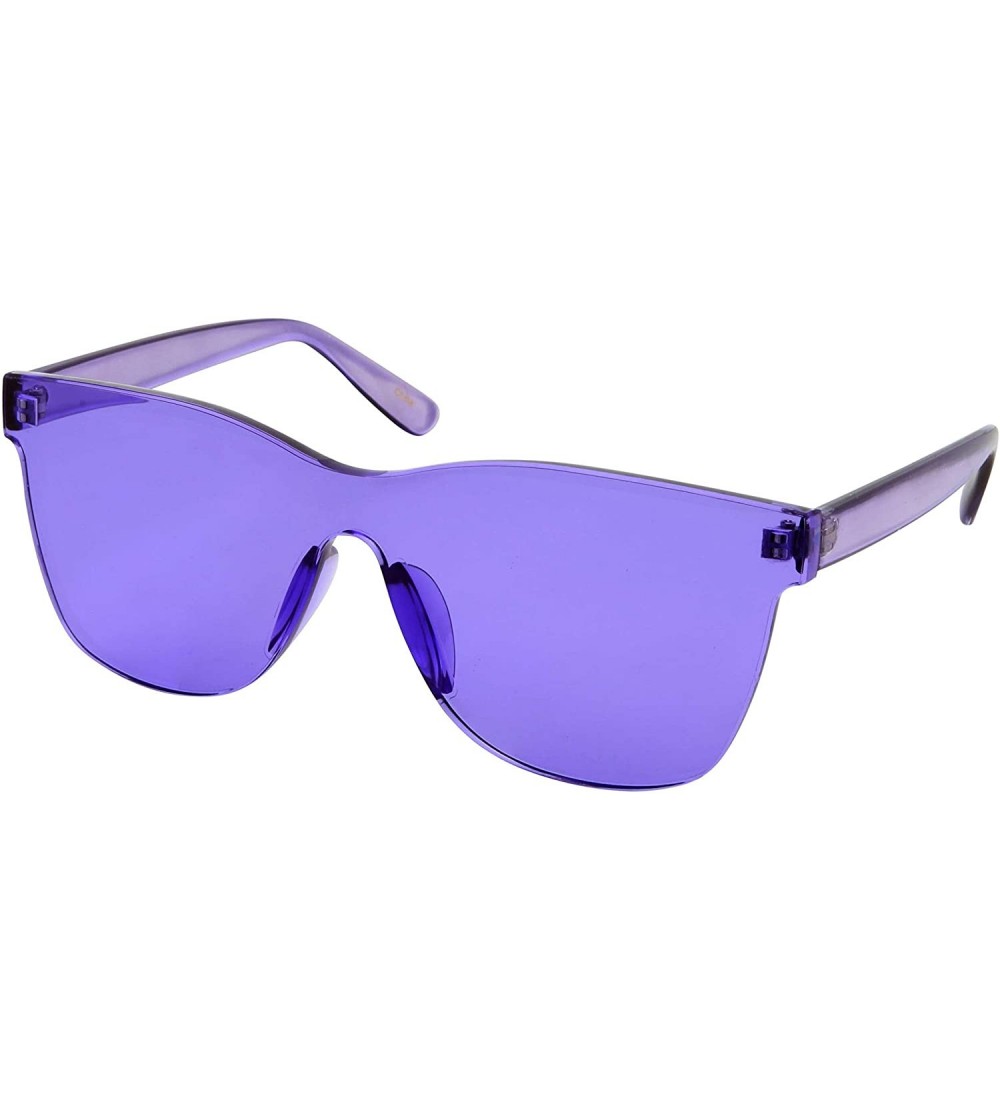 Wayfarer Tinted Colorful Lens Rimless Sunglasses - Transparent Square Horn Rimmed - Purple - CM18GGG9YRO $19.97