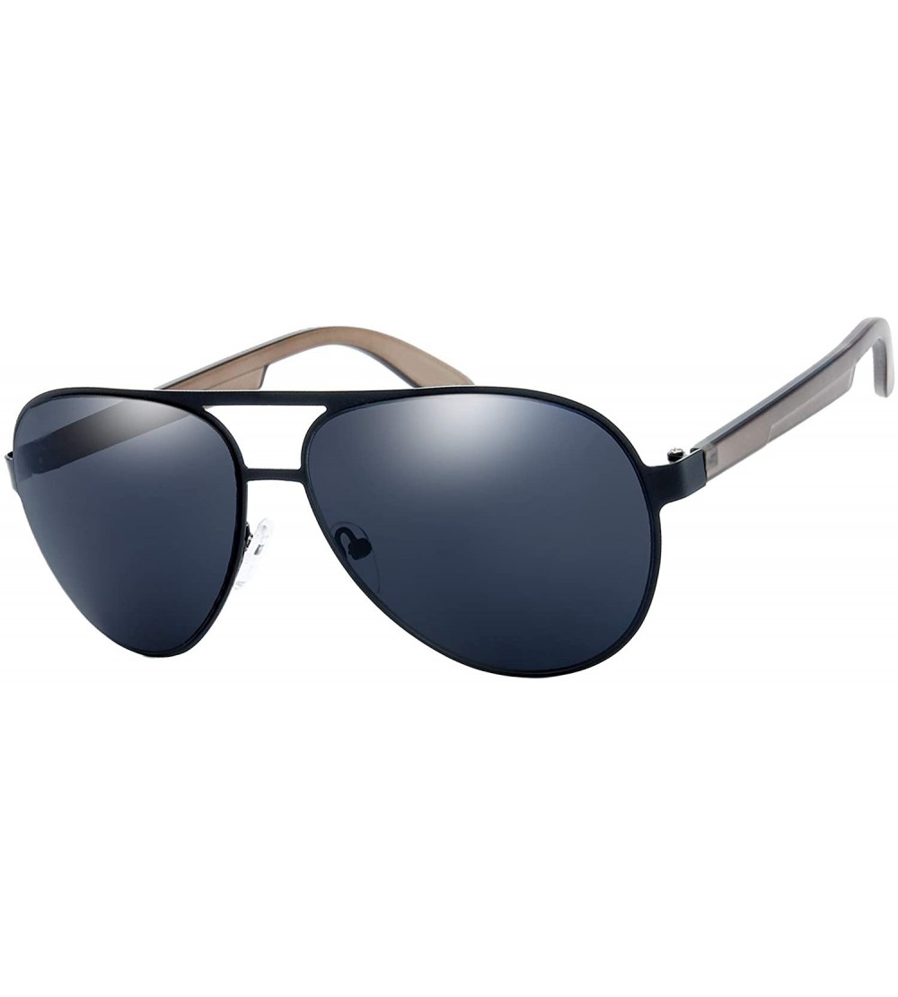 Aviator Steel Leather Frame Active Lifestyle Aviator Sunglasses with Gift Box - 05-black-crystal Grey - C318679W56L $27.15