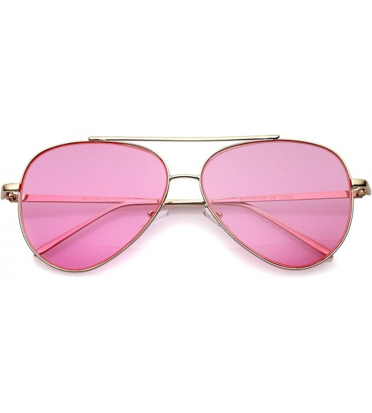 Aviator Retro Metal Frame Double Nose Bridge Color Flat Lens Aviator Sunglasses 60mm - Gold / Pink - CY12NZAG0LT $20.76