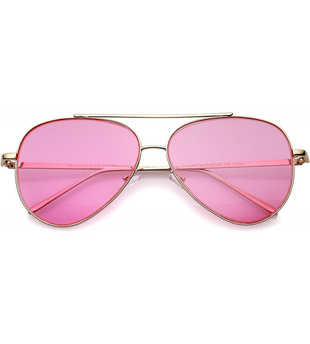 Aviator Retro Metal Frame Double Nose Bridge Color Flat Lens Aviator Sunglasses 60mm - Gold / Pink - CY12NZAG0LT $20.76