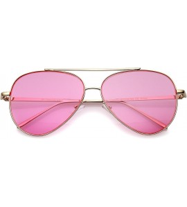 Aviator Retro Metal Frame Double Nose Bridge Color Flat Lens Aviator Sunglasses 60mm - Gold / Pink - CY12NZAG0LT $20.76