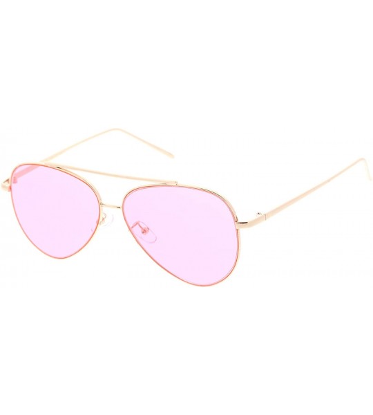 Aviator Retro Metal Frame Double Nose Bridge Color Flat Lens Aviator Sunglasses 60mm - Gold / Pink - CY12NZAG0LT $20.76