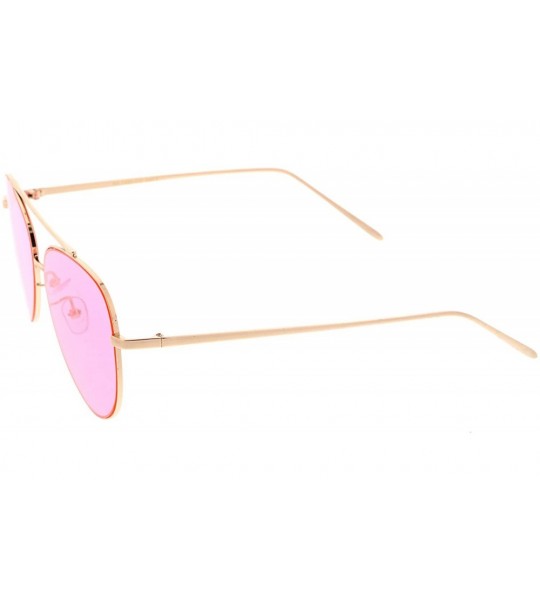 Aviator Retro Metal Frame Double Nose Bridge Color Flat Lens Aviator Sunglasses 60mm - Gold / Pink - CY12NZAG0LT $20.76