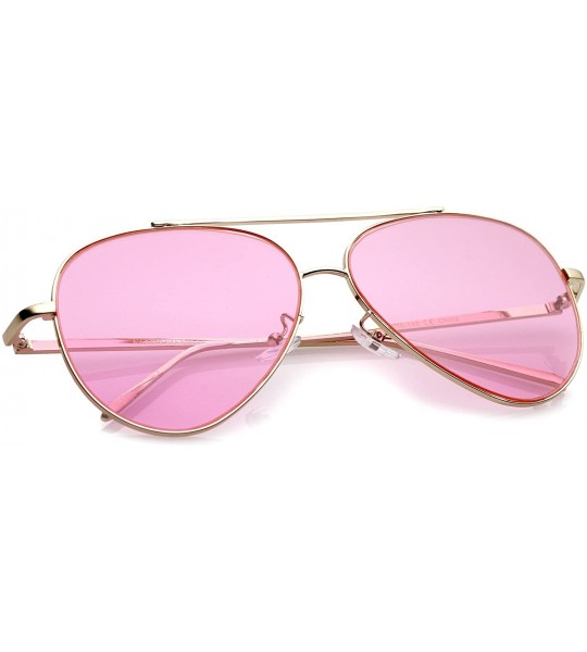 Aviator Retro Metal Frame Double Nose Bridge Color Flat Lens Aviator Sunglasses 60mm - Gold / Pink - CY12NZAG0LT $20.76