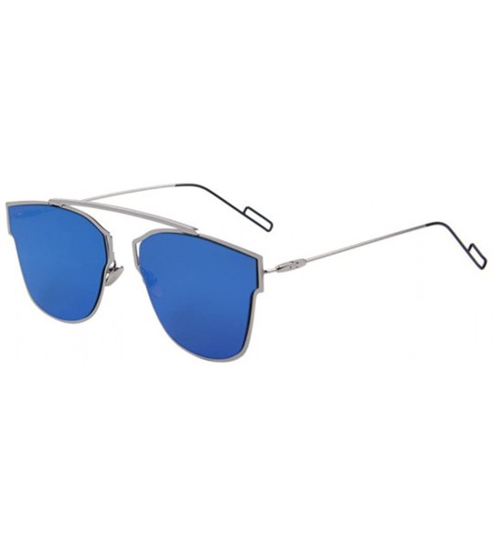 Semi-rimless Women Cat Eye UV400 Sunglasses Classic Shades Coating Mirror Sunglasses - Blue - CU17Z7368ZR $23.30