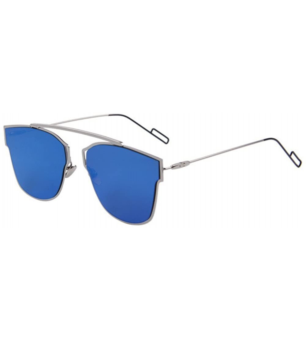 Semi-rimless Women Cat Eye UV400 Sunglasses Classic Shades Coating Mirror Sunglasses - Blue - CU17Z7368ZR $23.30