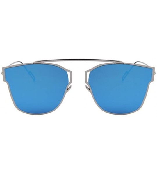 Semi-rimless Women Cat Eye UV400 Sunglasses Classic Shades Coating Mirror Sunglasses - Blue - CU17Z7368ZR $23.30