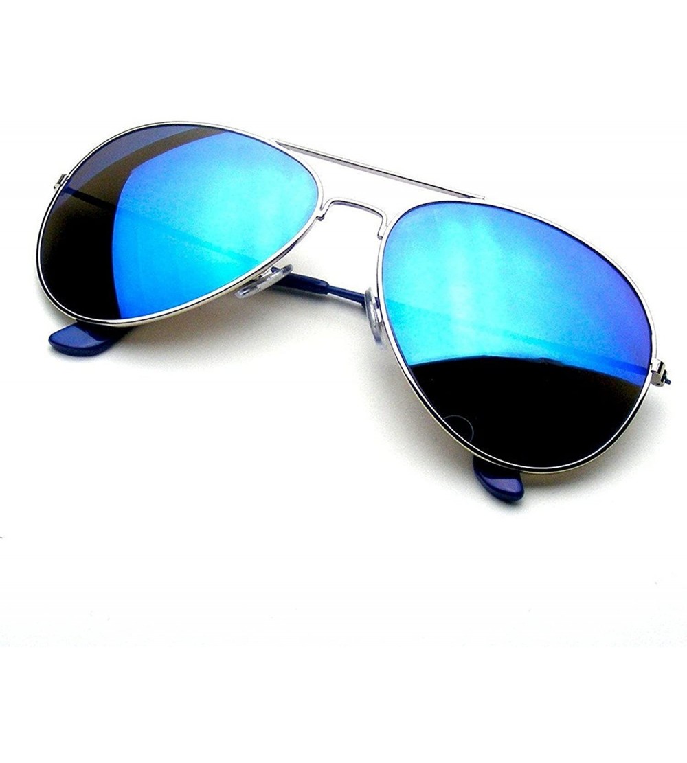 Aviator Unisex Tinted Mirrored Lenses Metal Frame Lightweight Aviator Sunglasses - Polarized Lens - Silver Blue - CY18E88K6RL...