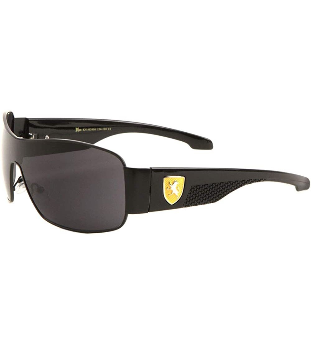 Shield Wide One Piece Shield Lens Texture Pattern Temple Sunglasses - Black Yellow - CD199DRZWKM $34.05