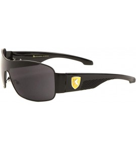 Shield Wide One Piece Shield Lens Texture Pattern Temple Sunglasses - Black Yellow - CD199DRZWKM $34.05