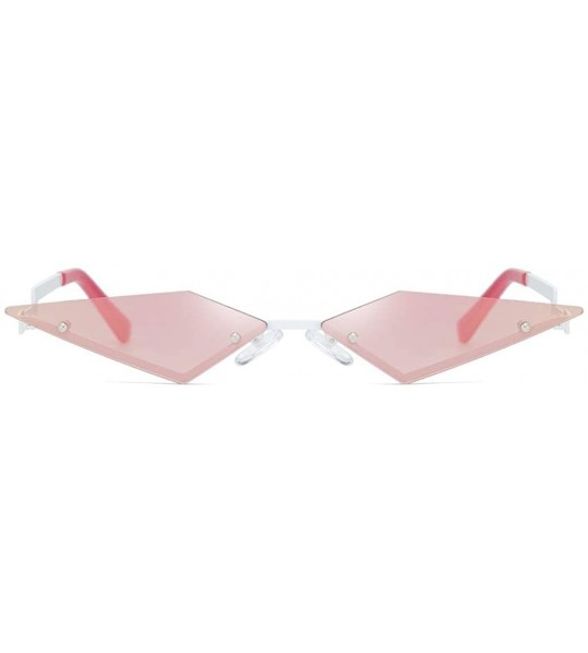 Cat Eye Women Irregular Diamond Shape Sunglasses Small Cat Eye Flat Lens Mirrored Glasses - Pink - CL196ALQI7N $19.32