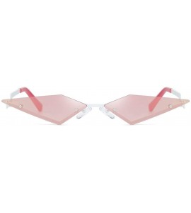 Cat Eye Women Irregular Diamond Shape Sunglasses Small Cat Eye Flat Lens Mirrored Glasses - Pink - CL196ALQI7N $19.32