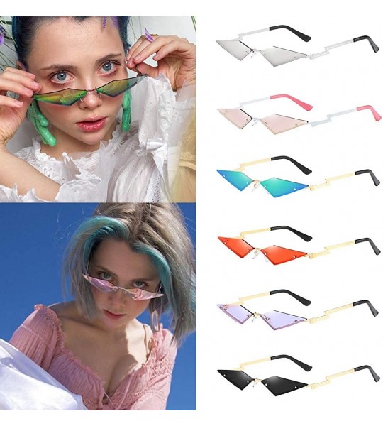 Cat Eye Women Irregular Diamond Shape Sunglasses Small Cat Eye Flat Lens Mirrored Glasses - Pink - CL196ALQI7N $19.32