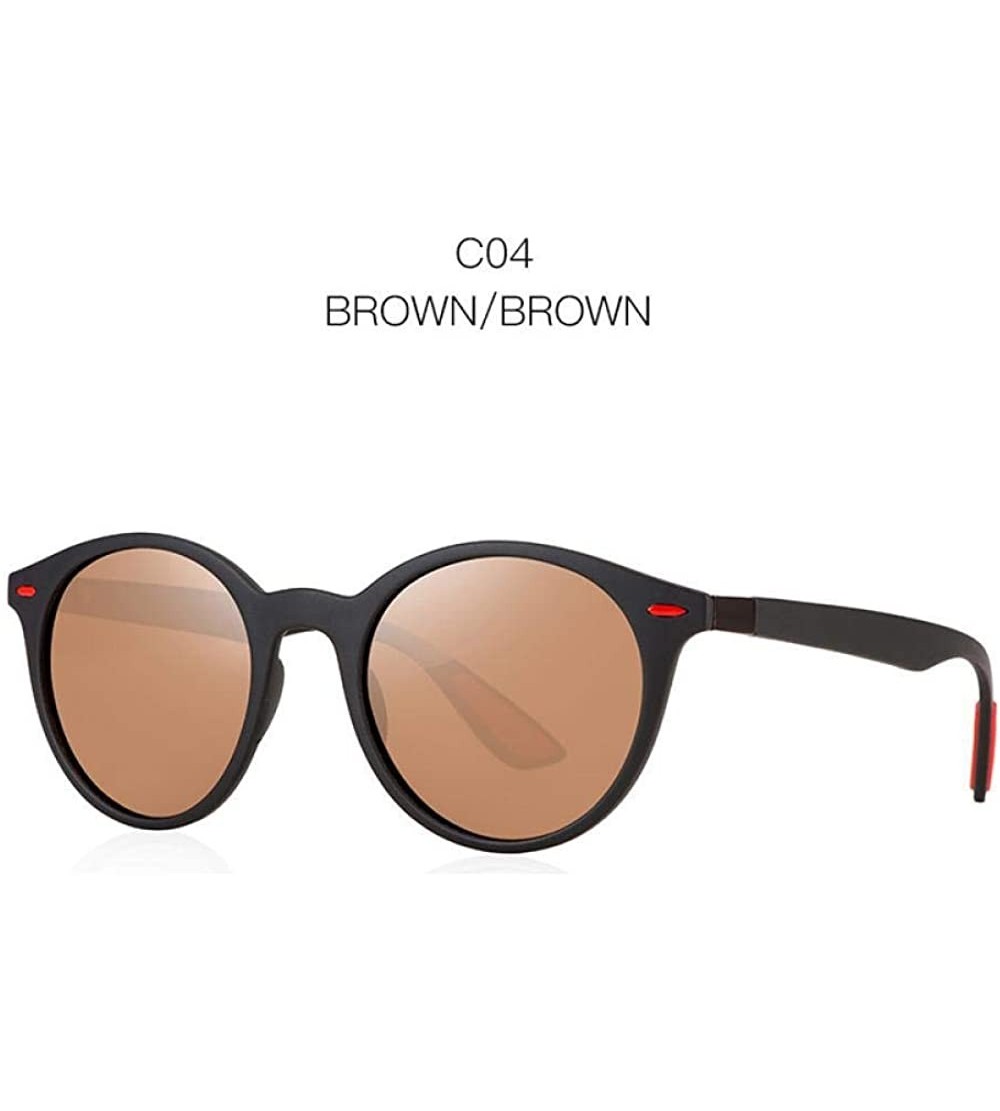 Oval DESIGN Men Women Retro Rivet Polarized Sunglasses Oval Frame Black Black - Brown Brown - CQ18XE0LIYM $18.88
