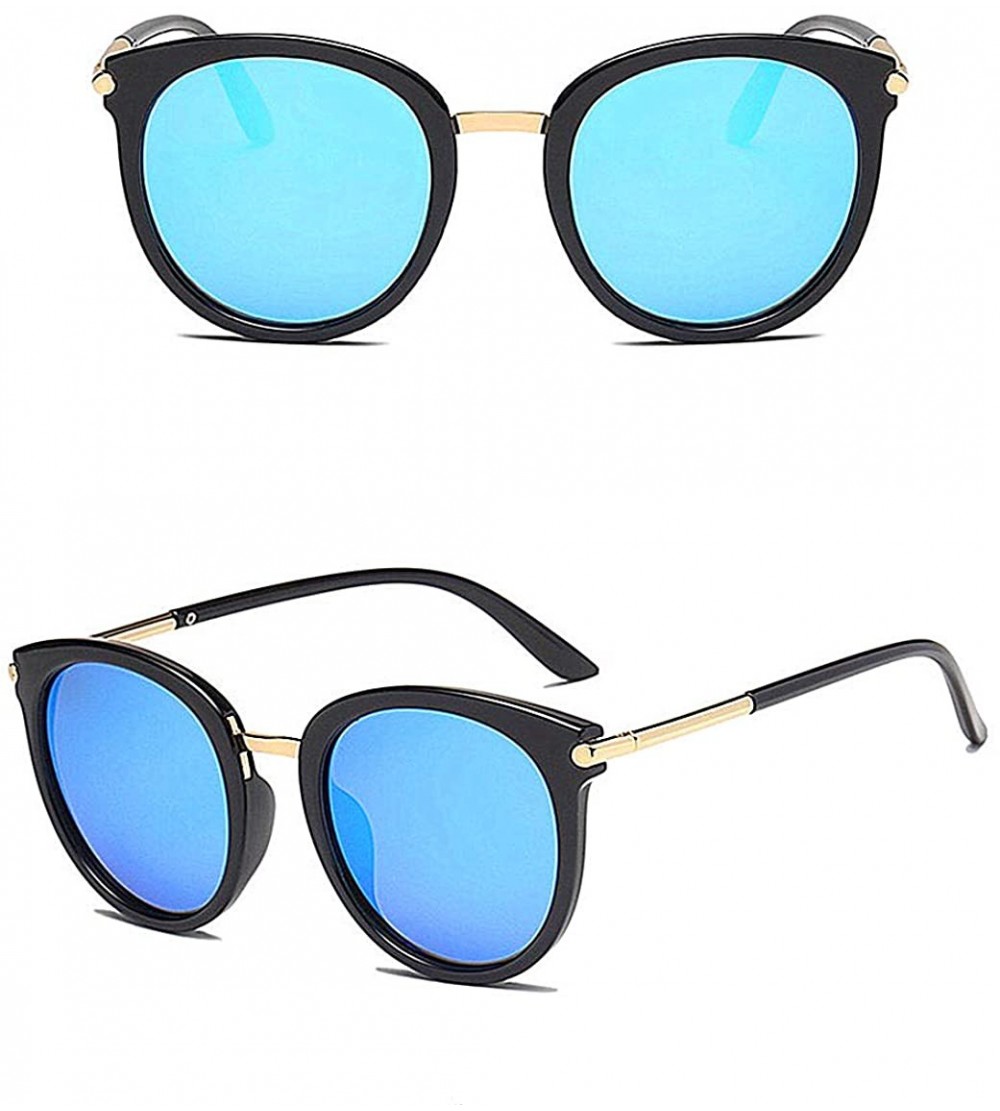 Cat Eye Cat Eyes Sunglasses for Women WITH CASE Oversized Fashion Vintage Eyewear 100% UV Protection - Blue - CX18RT4CT6C $18.77