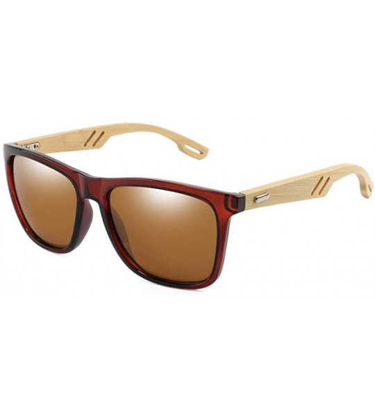 Oversized Bamboo Wood WomenMen Vintage Square Sun Glasses Fashion Coating Mirror Sunglass - 7 - CR190LM3RXN $45.11